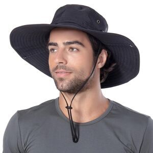 HLLMAN Black Super Wide Brim Sun Hat for Men/Women–UPF 50+
